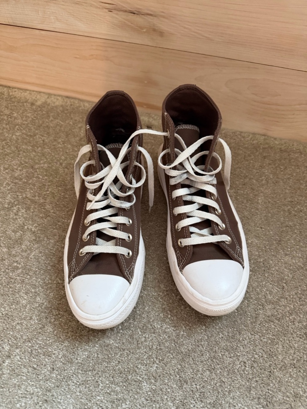 Converse High-Top Platform Sneakers in Brown and White